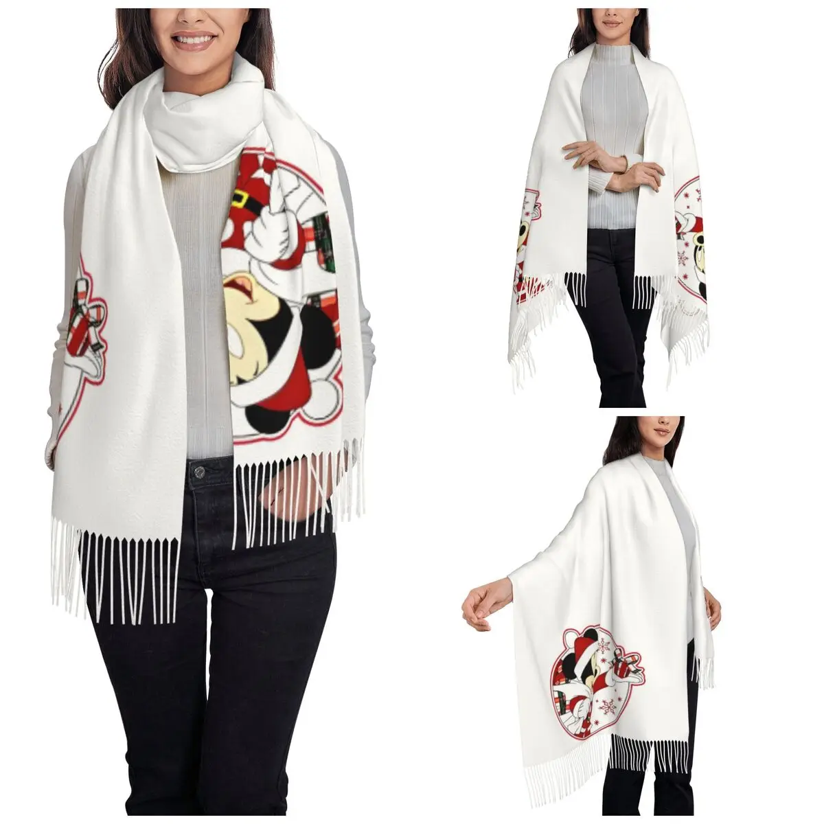 Mickey Mouse Christmas Lights Scarf for Womens Winter Fall Cashmere Shawl Wrap Long Large Shawl Scarf for Evening Dress