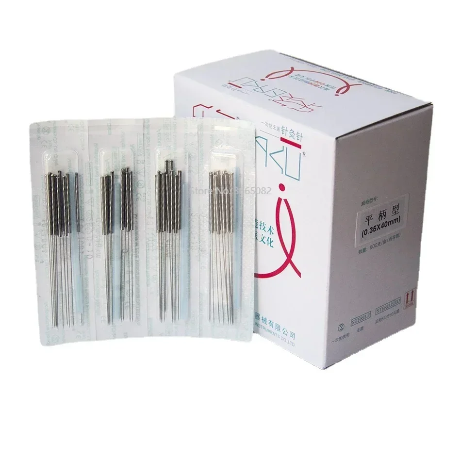 500pcs 0.18/0.20/0.25/0.30mm Disposable Sterile Acupuncture Needle Flat Handle Beauty Acupuncture Point Massage Needle with Tube