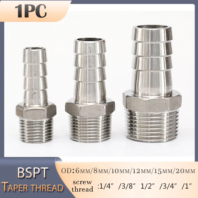 304 Stainless Steel Hose Joint External Thread Leather Hose Variable Diameter Joint 6MM/8MM/10MM/15MM/20MM 1/4