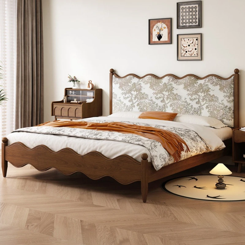 waves ripples double bed creative designer mid-century retro bed frame small apartment möbel schlafzimmer luxus home furniture