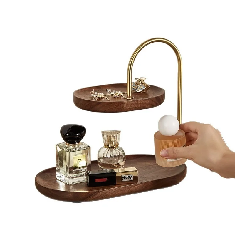 Walnut solid wood rack, desktop dresser, cosmetics, perfume storage rack, entrance key sundries storage tray