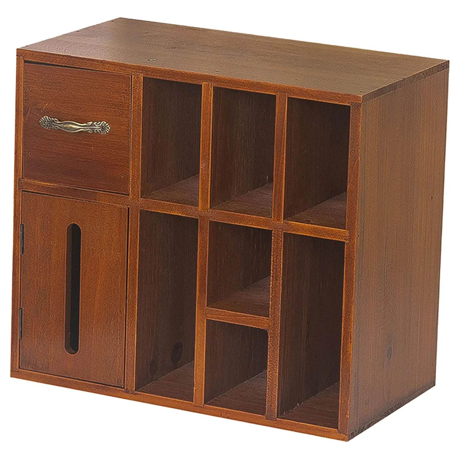 خزانة تخزين خشبية مع خزانة عرض صندوق مناديل للمنزل على سطح الطاولة