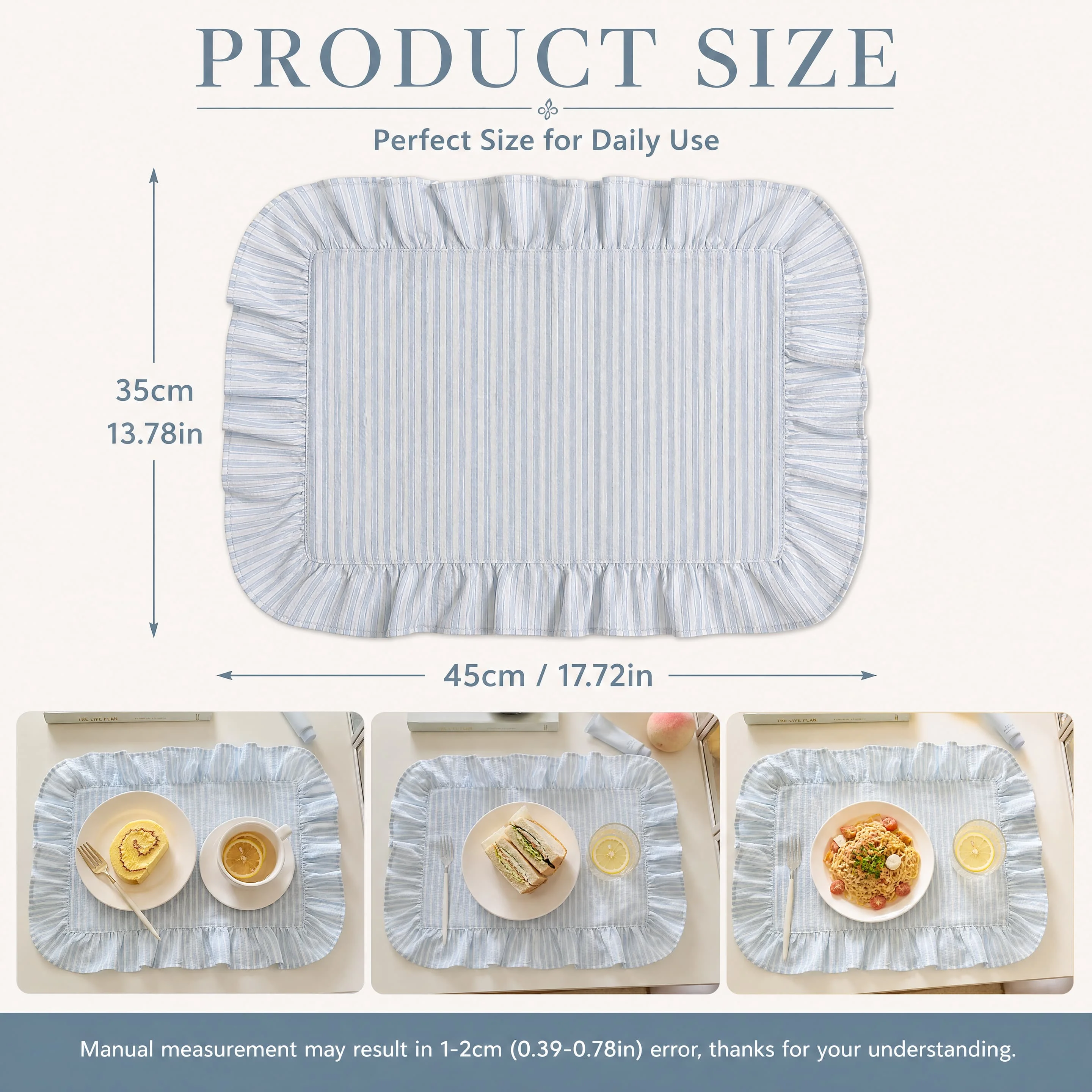Fresh pinstripe ruffled placemats Striped decorative mats Home breakfast afternoon tea set plate mats Gentle desktop placemats