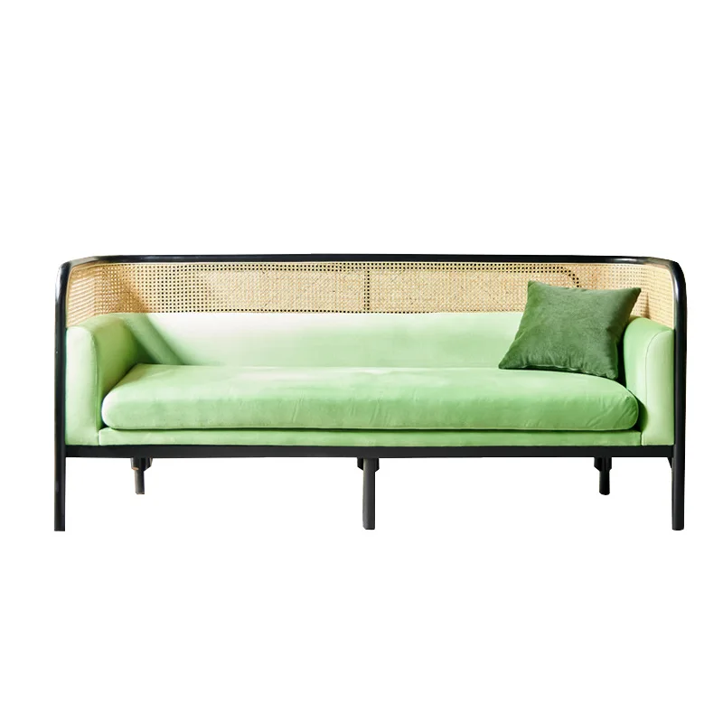 

Диван из цельного дерева из скандинавской ткани, современный простой трехместный диван для гостиной, диван из ротанга для отеля B & B, настоящий ротанг