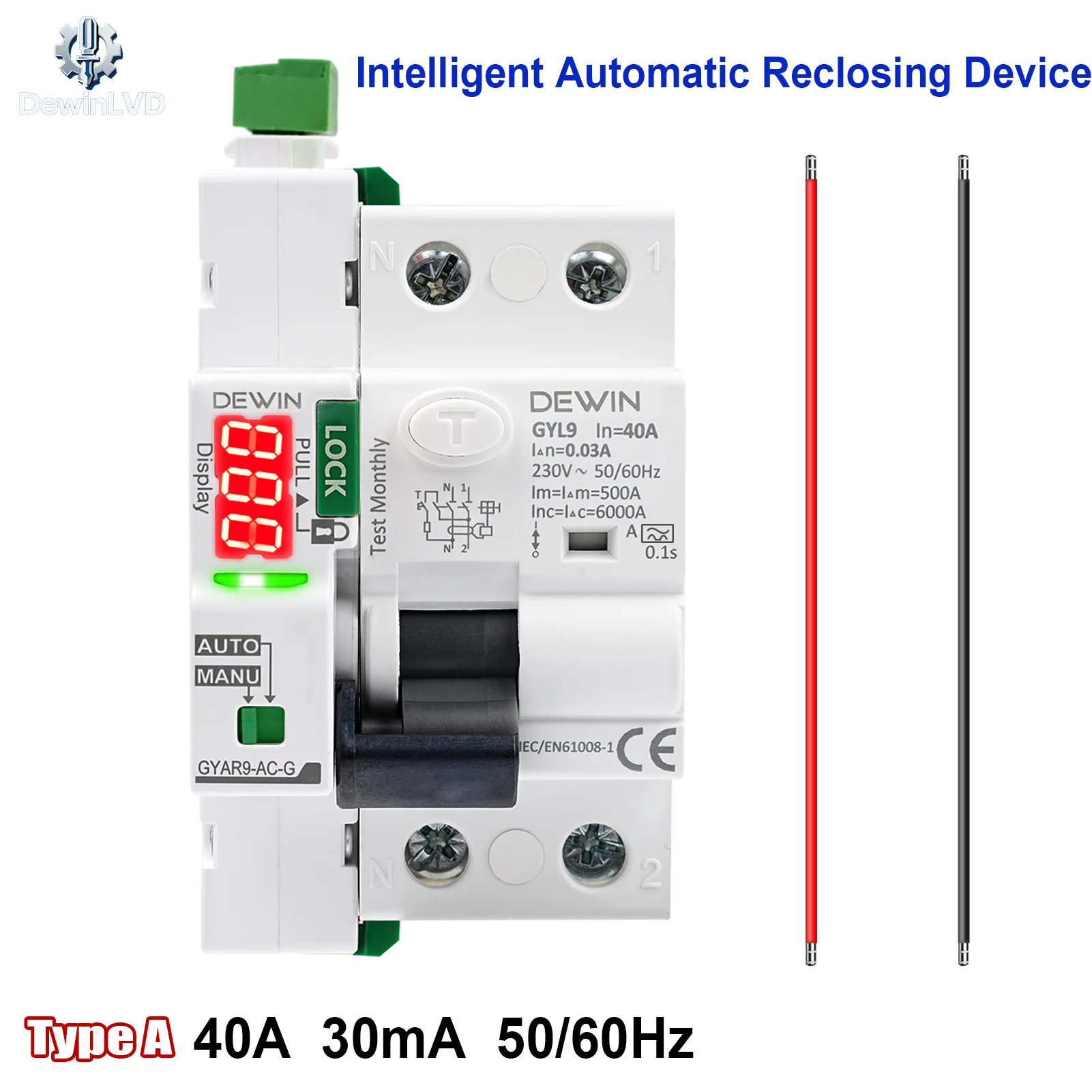 

Дифференциальный выключатель 230 В, 40 А, 2 P с защитой от утечки сверх и короткого тока RCBO, интеллектуальное автоматическое записывающее устройство
