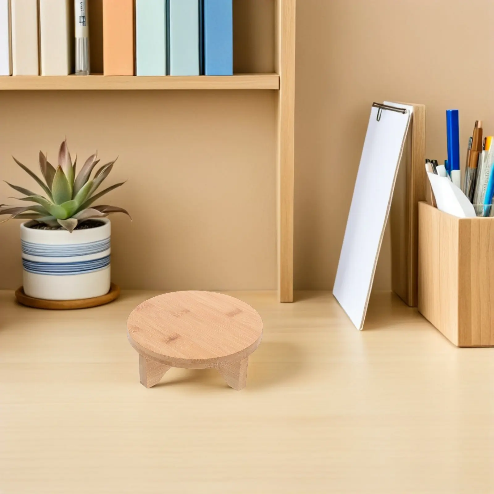 Wooden Bamboo Plant Riser Round Flower Pot Stand Decorative Pedestal for Tabletop Planter Display Vase Small Item Holder view 5