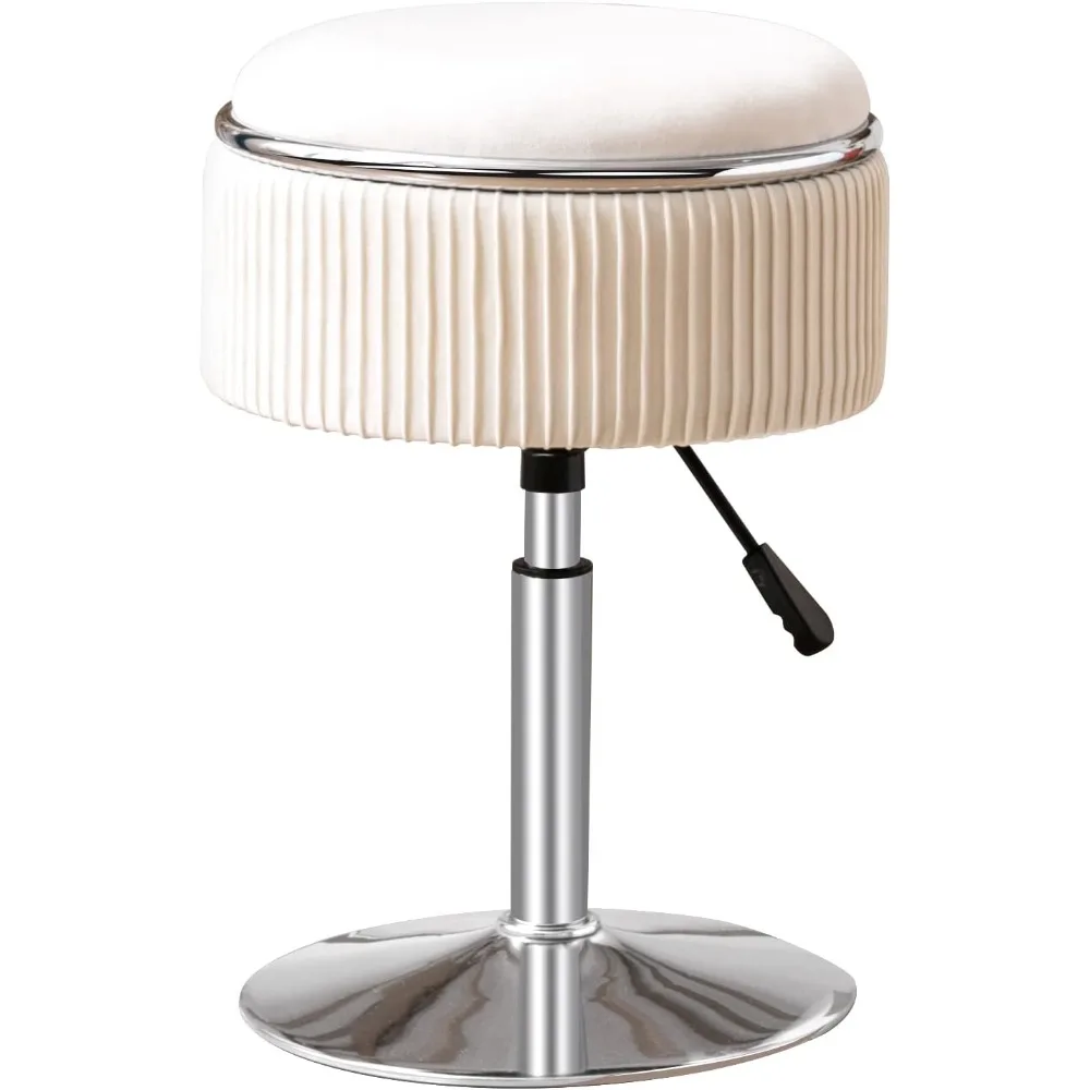 

Round Storage Vanity Stool, 360°Swivel Height Adjustable Stool Chair, Beige Vanity Stool Chair for Makeup Room, Velvet Stool