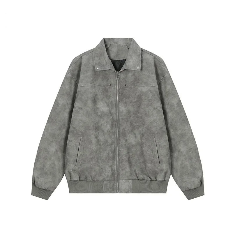 American Vintage Leather Jacketd for Men Korean Fashion Lapel Baseball Jacket Maillard Style Streetwear Coat Y2k Men Clothing