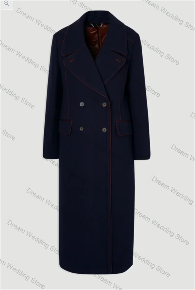 الكشمير الأزرق الداكن المرأة البدلة 1 قطعة السترة الطويلة الصوف حفلة موسيقية فستان مكتب رسمي سترة حريمي مخصص ضيف الزفاف البدلات الرسمية معطف #4