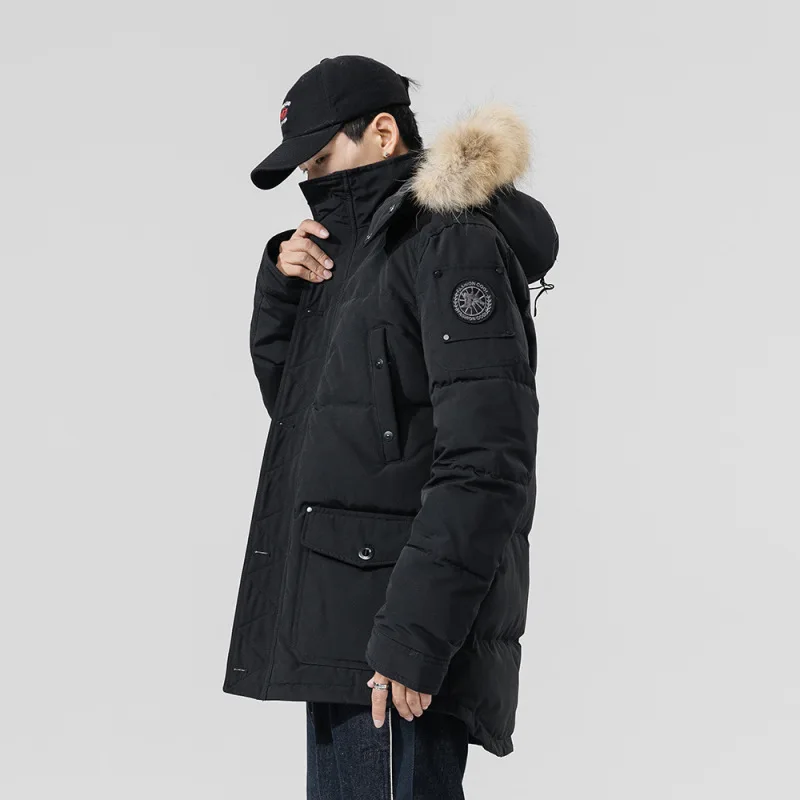 Men's Winter Oversized Thickened Fashionable and Warm Outdoor Mid Length Down Jacket