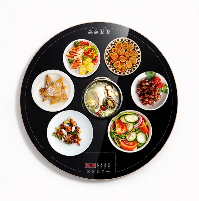 Electric Warming Tray Hot Plate Food Warmer Round Heating Pad Rotating Serving Dish Tabletop Multifunctional Kitchen Appliance