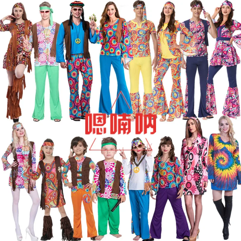 

Retro Disco Clown Costume 70s Hippie Outfit loween Performance Polyester Fiber Stage Costume Women's Traditional Wear