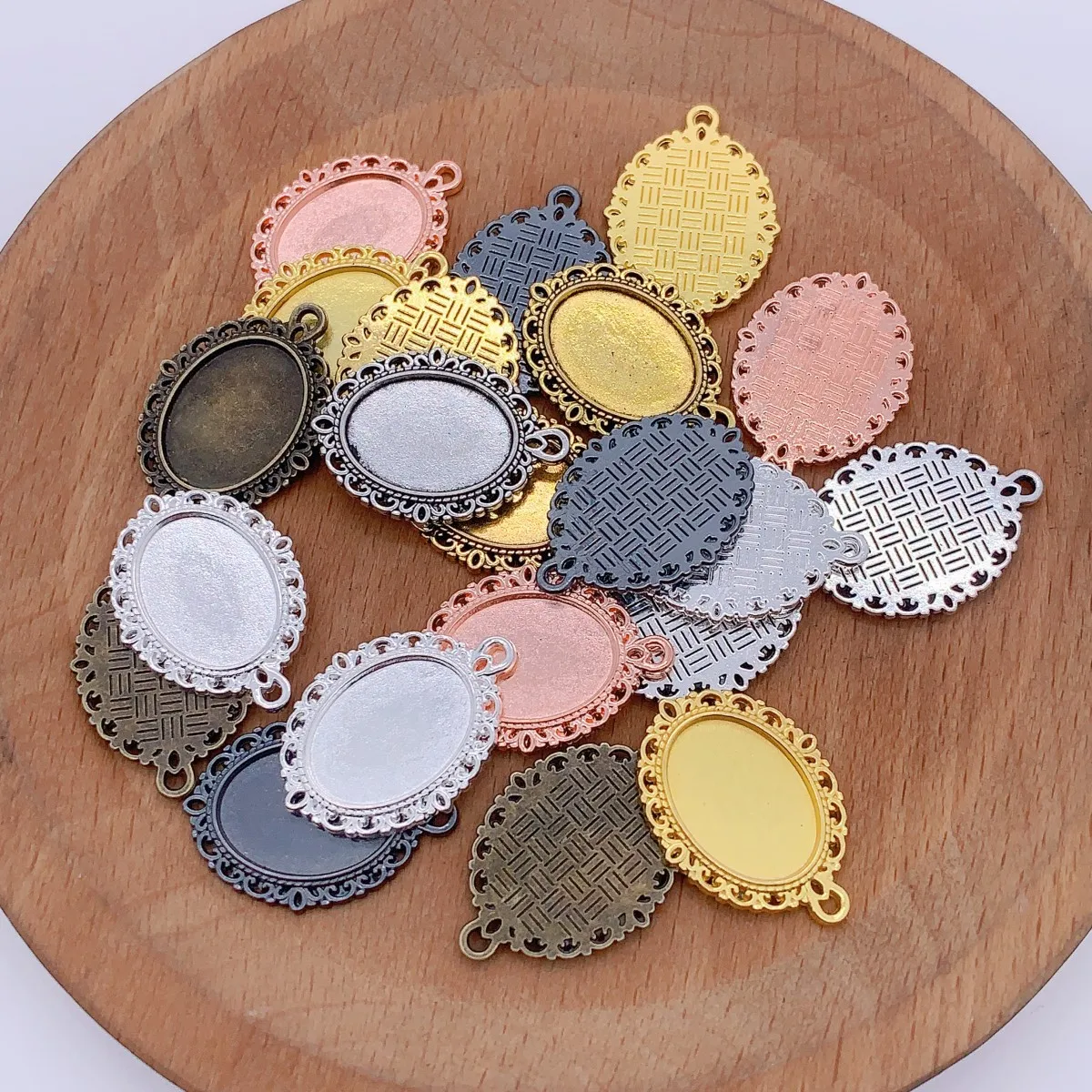 Onebeading Fit 13x18mm Oval Cabochons Pattern Glass Charm Base Blank Setting Bezel For DIY Making accessories Gift 20pcs K06366