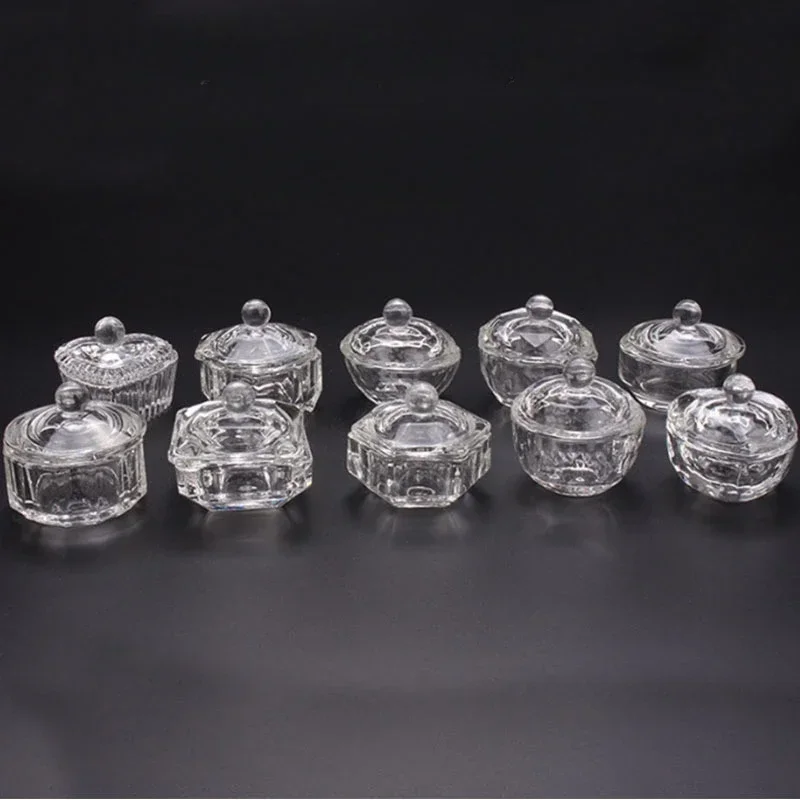 Crystal Glass Dappen Dish Cup Holder Lid Bowl Nail Art Acrylic for Liquid Powder Alien Crystal Nail Enhancement Octagonal Cup