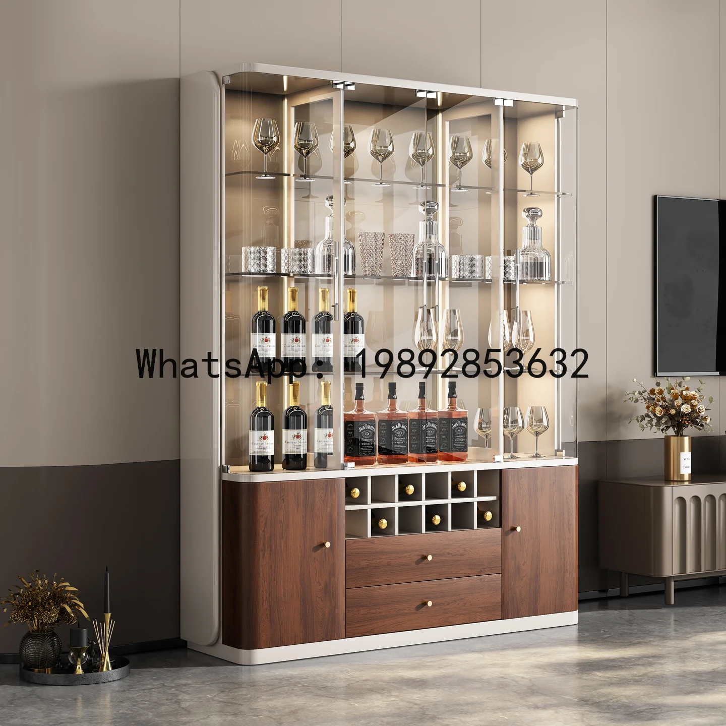 XL Tea Storage Cabinet With Glass Door, Wall-Mounted Display Cabinet, Multifunctional High Cabinet
