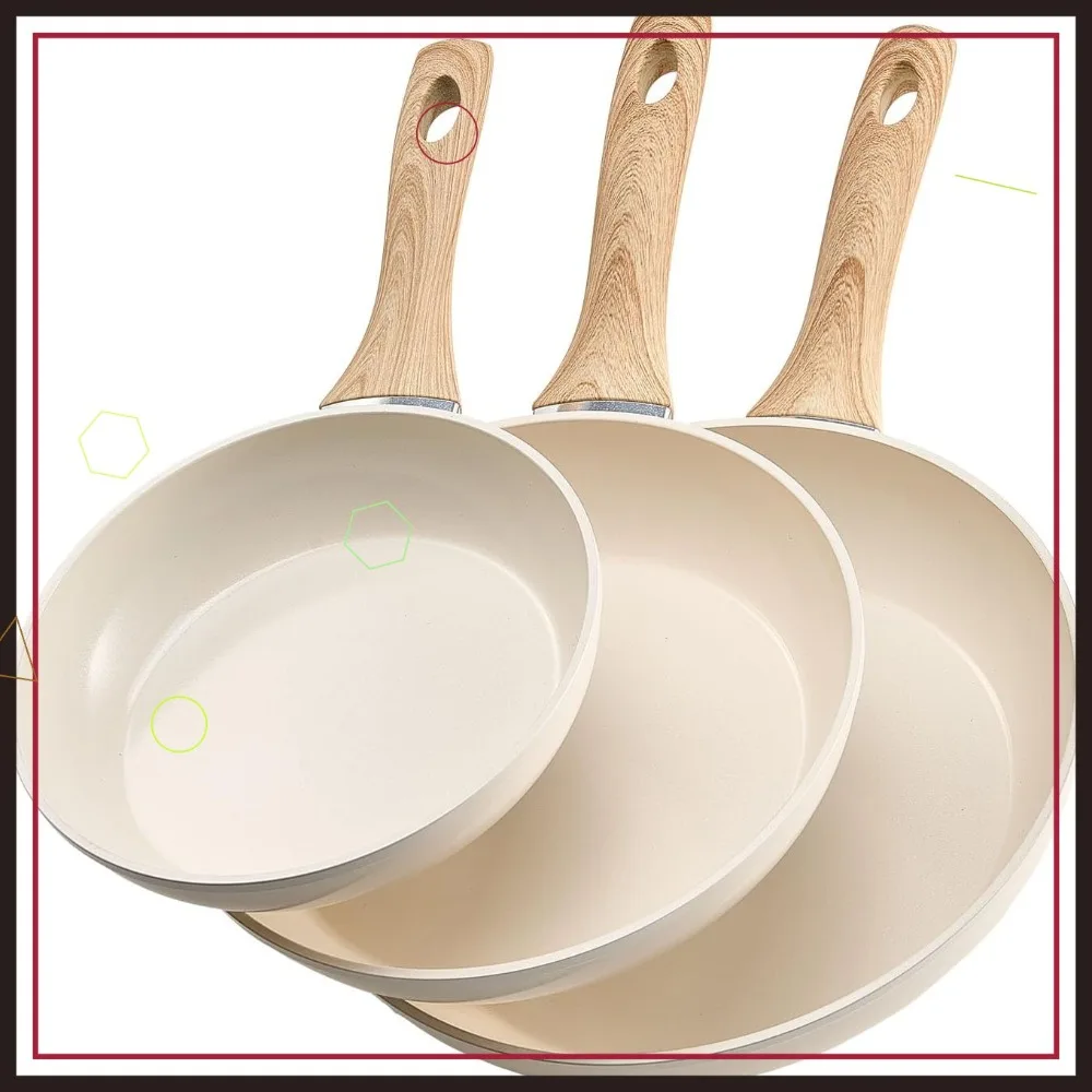 

Набор из 3-х антипригарных керамических сковородок (8, 9.5, 11 дюймов) для газовых, электрических и индукционных плит, с термостойкими ручками