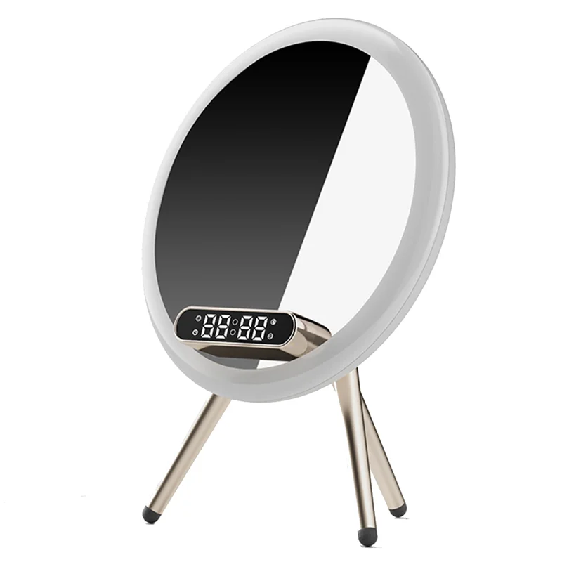 

Efficient Fill Light Makeup Mirror AI Voice Control Desktop Speaker-White