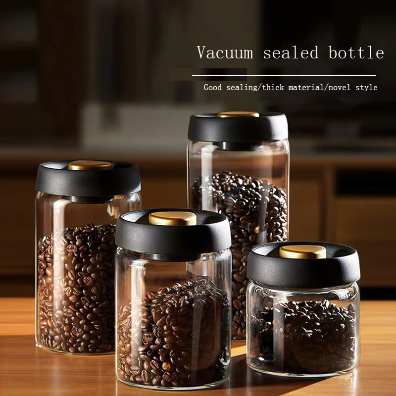 

500-1800ML Coffee Beans Vacuum Sealed Tank Transparent Glass Food Storage Jars Moisture-proof Air Extraction Airtight Container