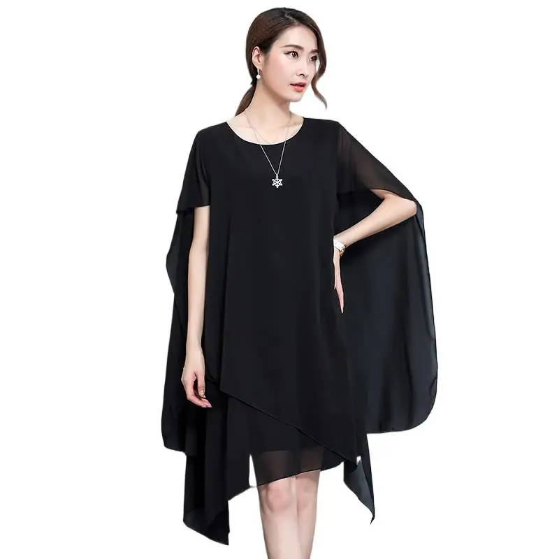 Summer New Dresses 2024 Fashion Women Casual Loose   Elegant Dress Long Sleeve Irregular Chiffon Dress