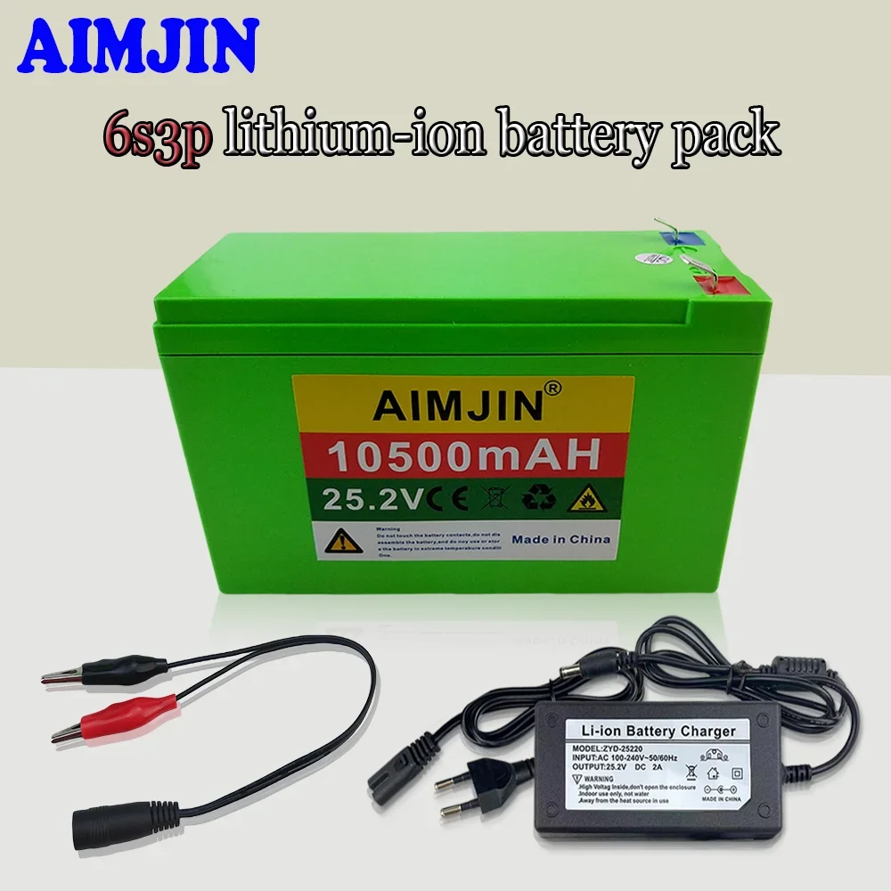 25.5V 10.5Ah 6s3p 18650 battery pack, 25.2V 10500mAh lithium-ion battery pack for power assisted vehicles, equipped with charger