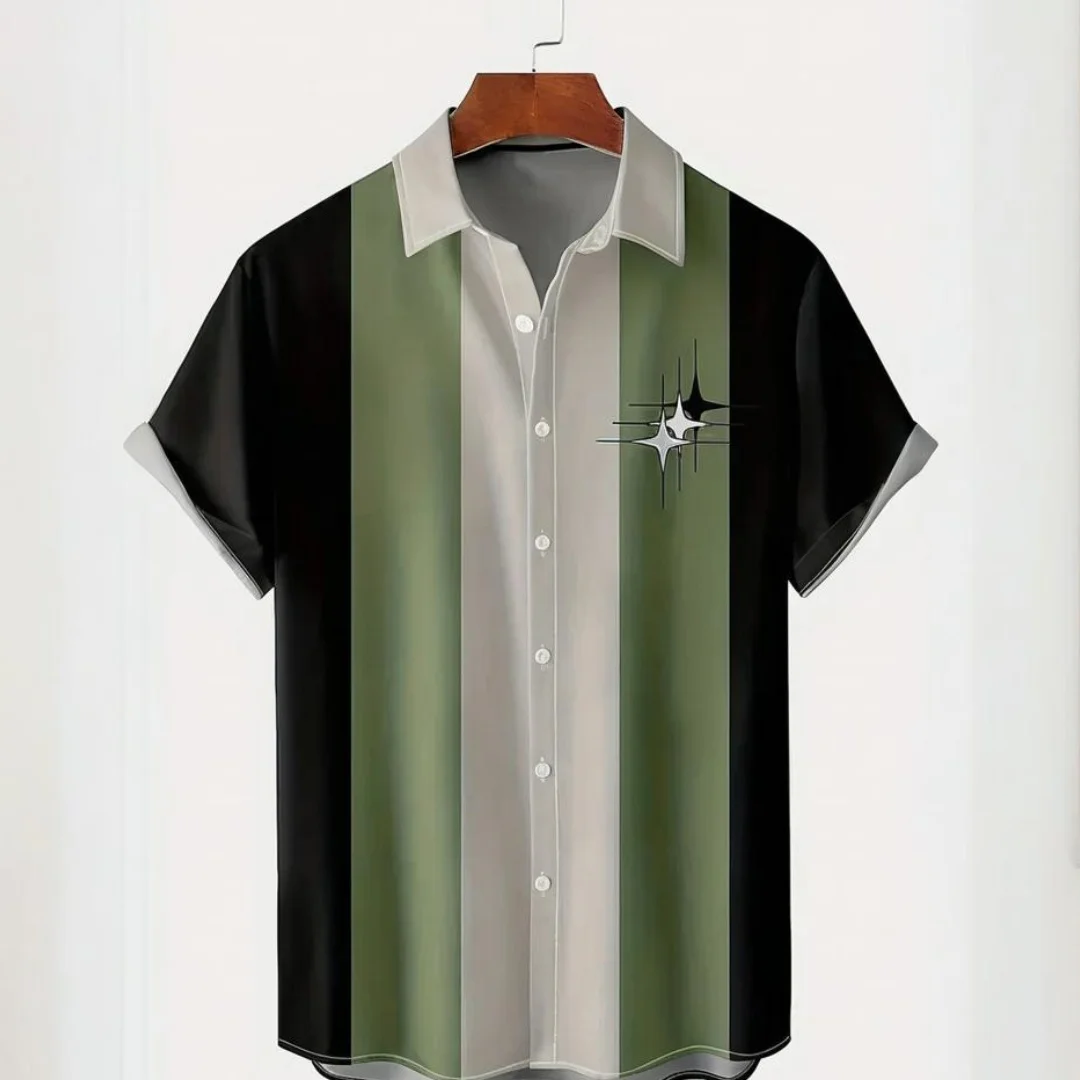 Solid Color Shirt Men's Outdoor Summer Casual Fashion Short Sleeve Tops Shirt Striped Printed Style LargeSize Loose Men Clothing