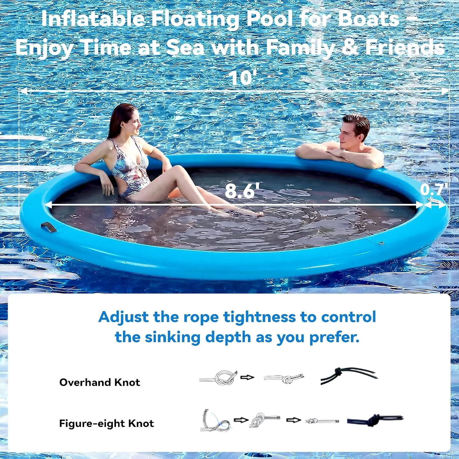 6-12FT Round Inflatable Floating Dock, Water Hammock Float Ring