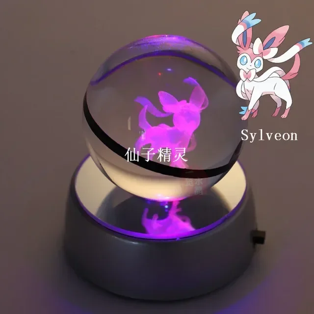 keeppley Pokemon Kristallkugel 3D Spielzeug Snorlax Mewtwo Pikachu Figuren Pokémon Gravur Modell mit LED-Licht Basis Kinder Geschenk Sammlerstück 9