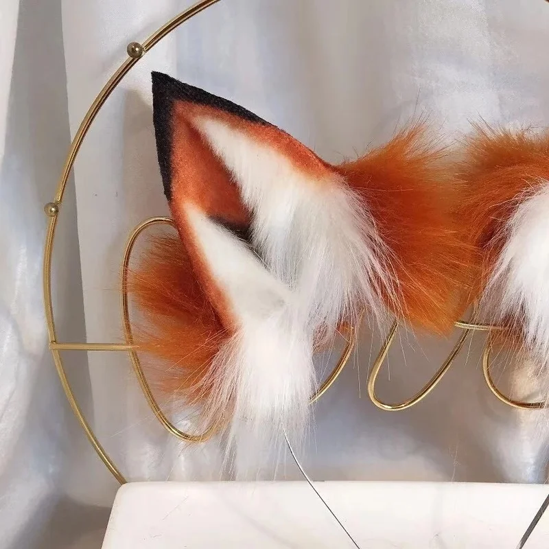 New Golden Fox Anime Beast Ear Wolf Ears Headband Realistic Furry Fluffy Animal Hair Hoop Lolita Masquerade Cosplay LOL Fox Ear