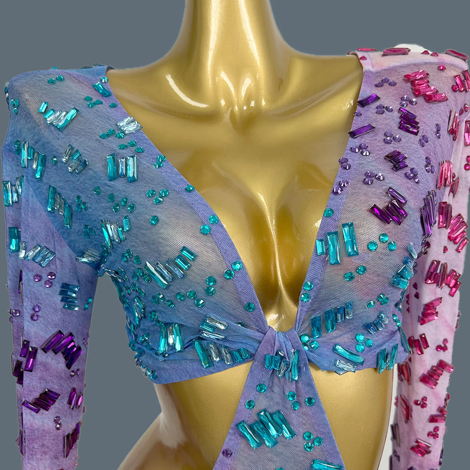 Sparkly Rhinestones Deep V Neck Long Dress Women Sexy Sheer Mesh Party Celebrate Birthday Evening Gown Photo Shoot Wear Haichao