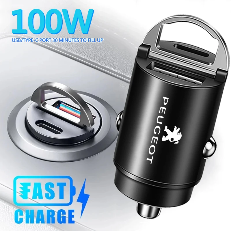 100 W QC3.0 PD Mini Auto Ladegerät Schnelle Lade Auto USB Typ C Ladegerät Für Peugeot 208 3008 308 2008 207 508 407 307 408 5008 4008