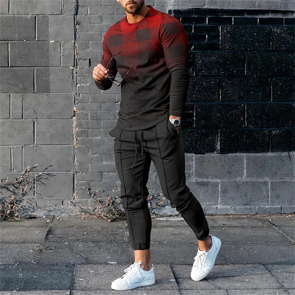 New Arrival Man Tracksuit 2 Piece Sets Fashion Luxury Long Sleeve T-Shirt Trousers Sports Suits Oversized Casual Men\'s Clothing