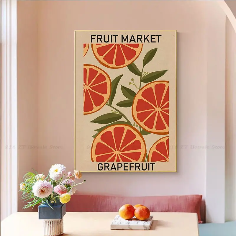 Affiches et impressions vintage sur toile, marché aux fruits, aucun citron, formage gels, art mural orange, peinture, décoration de cuisine