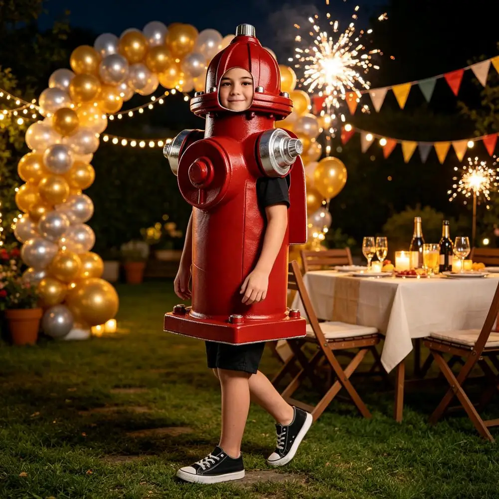 Hydrant Costume for Adults and Kids, Realistic Hydrant Cosplay Apparel, Hooded Dress-Up Outfit for Halloween Festival Parties