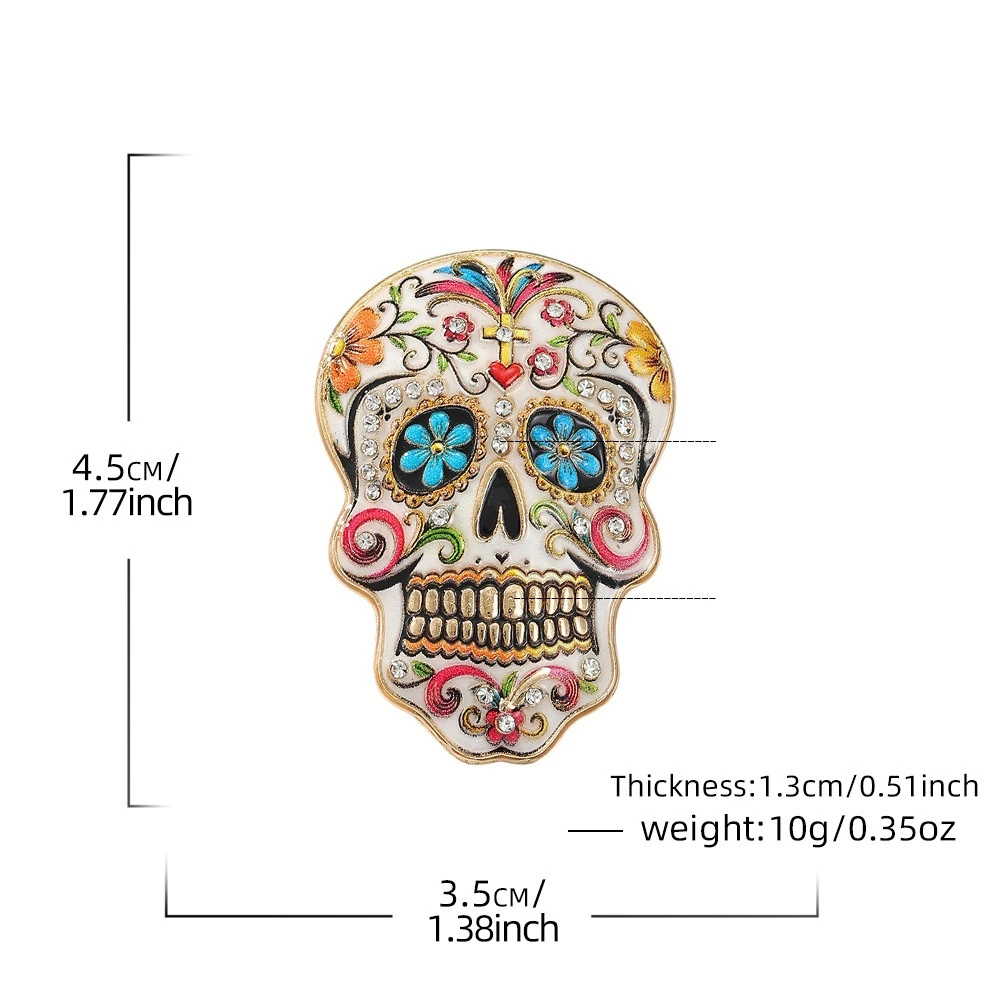 Día De Los Muertos Sugar Skull Pin Gothic-style Men's and Women's Suit Brooches Enamel Day of The Dead Rhinestone Skull Pin Gift