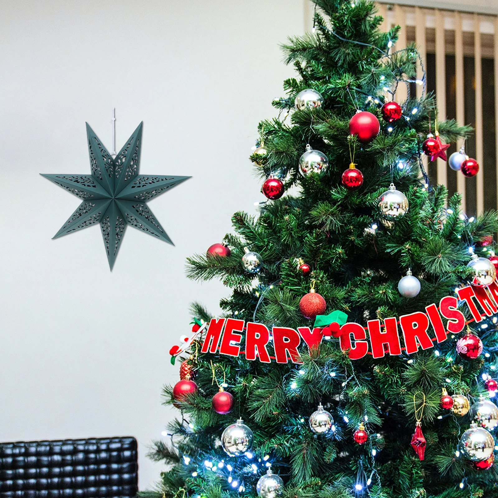 

3pcs Star Paper Lanterns Hollow out Star Lampshade Light Cover for Holiday Party Weddings Birthdays Christmas Green