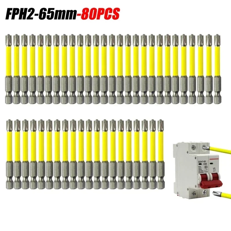 80PCS Screwdriver Head Electrician Special Socket Switch Strong Magnetic Anti-slip Special Demolition Tool FPH2 Diameter 6.5mm
