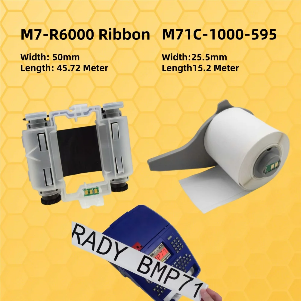 1PK (M7-R6000) Printer Black Ribbon Halogen M71C-1000-595 Label TAPE Strick tag for Brady BMP71 Printer(can't work for M710!!)