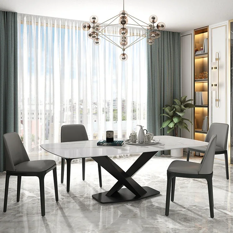 Minimalist and Luxurious Rock Plate Dining Table, Modern and Minimalist Household Size Rectangular Marble Chair Combination New