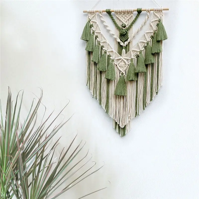 ABZF 2026 Hand-Woven Color Macrame Wall Hanging Ornament Boho Craft Decoration Gorgeous Tapestry for Livingroom Decor Khaki