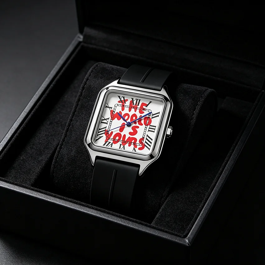 The World Is Yours Men's Waterproof Luxury Business Quartz Watch Alloy Square Dial with Magnetic Silicone Strap