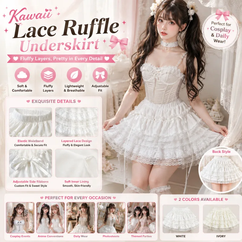 Lolita Petticoat Underskirt 60‑84cm Lace Ruffle Tiered Puffy Skirt Pumpkin Bloomers JK Cosplay Party Sweet Costume Outfit Gift