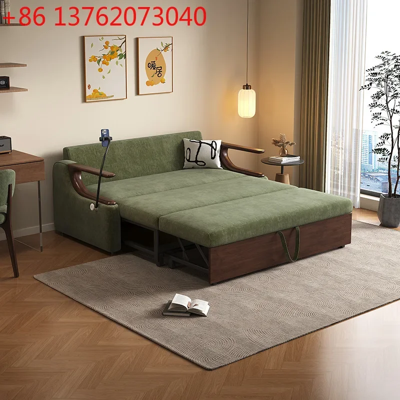 Multifunctional solid wood sofa bed foldable dual-purpose integrated small apartment living room apartment medium ancient style