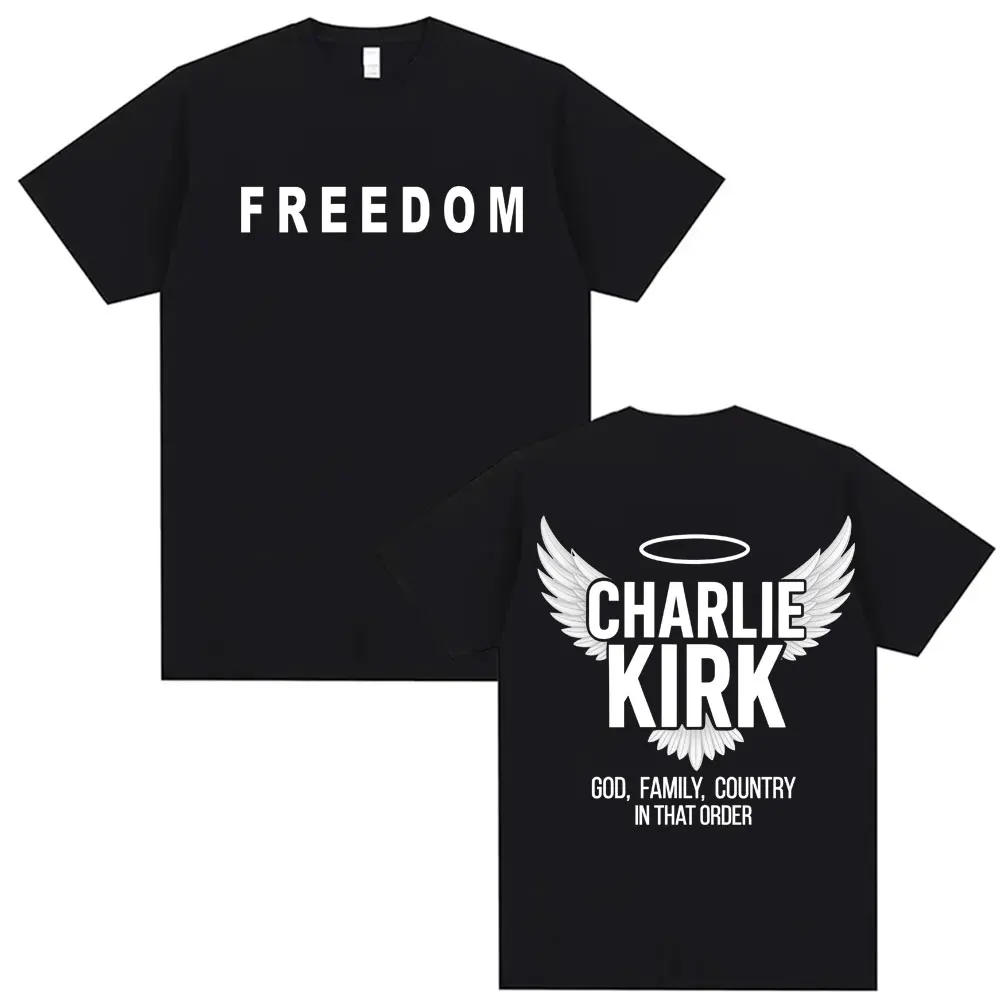 

Футболка Justice for Charlie Kirk Freedom для мужчин и женщин, летние футболки с короткими рукавами в стиле ретро, большие футболки с короткими рукавами из 100% хлопка