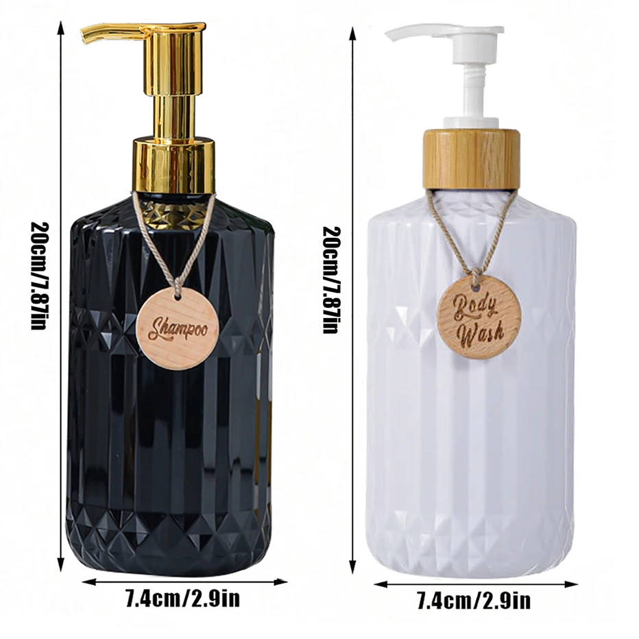 500ML Soap Refillable Bottle Bathroom Kitchen Countertop Soap Liquid Dispenser with Wooden Tag Shampoo Hands Bottle