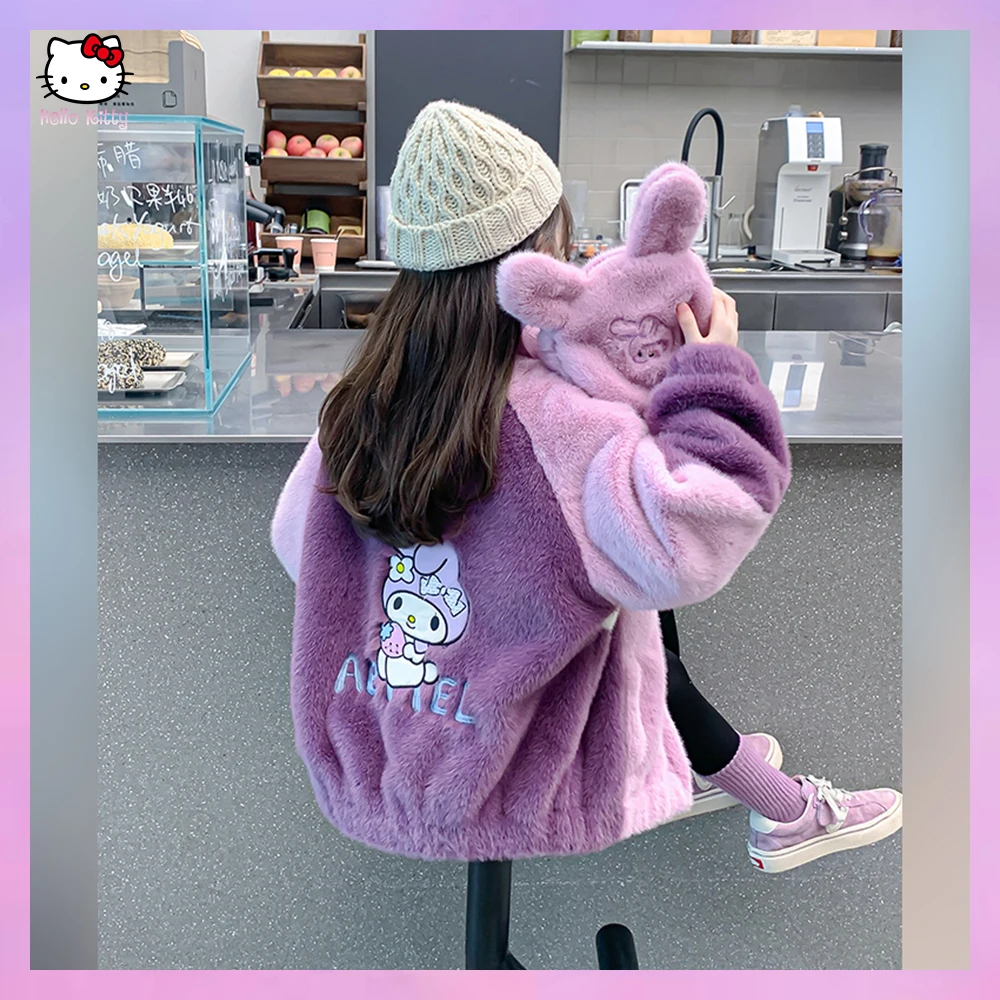 

Anime Kawaii Sanrioed My Melody Girls Fleece Jacket Thermal Mink Velvet Top Autumn Winter Fashion Thick Coat Children's Clothing