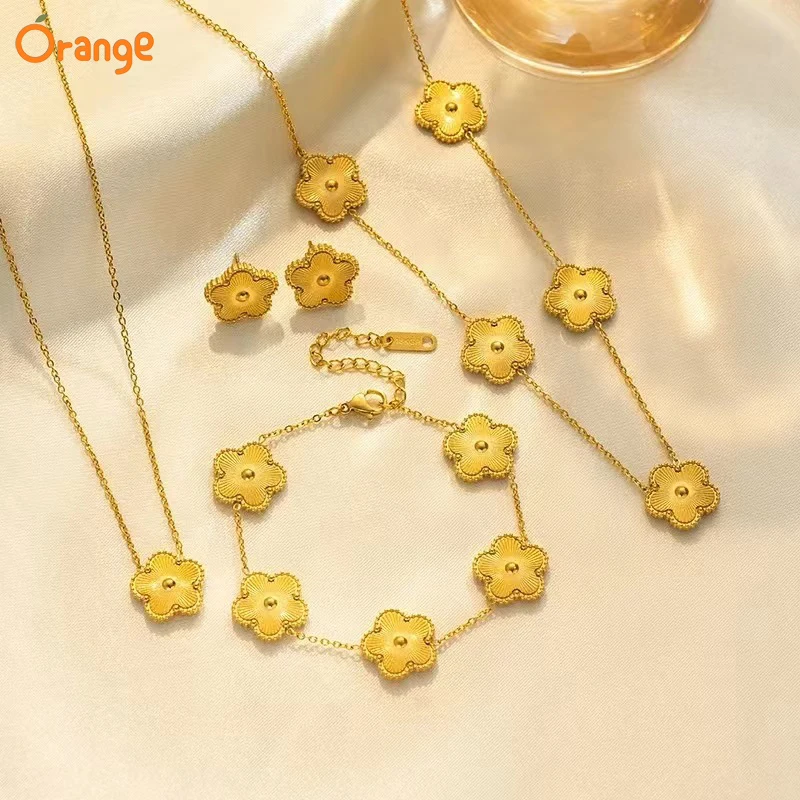 Official Gold Five-Leaf Flower Set Jewelry Fashion Popular Jewelry Best-Selling Holiday Gift For Girls