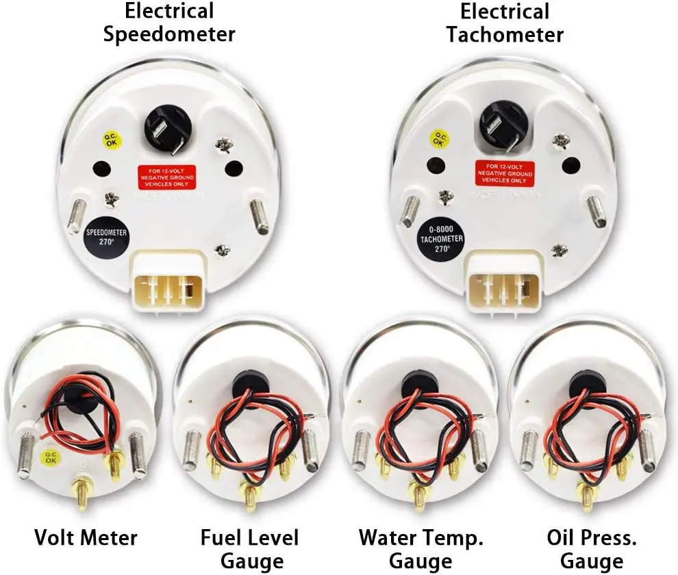 MOTOR METER RACING Classic 6 Gauge Set with GPS Electrical Speedometer Digital Odometer Red Dial White Needle Light Bulb