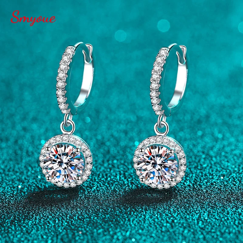 

Smyoue White Gold Plated 2ct Moissanite Drop Earrings for Women Sparkling D Color Gem Lab Diamond Earring S925 Sterling Silver