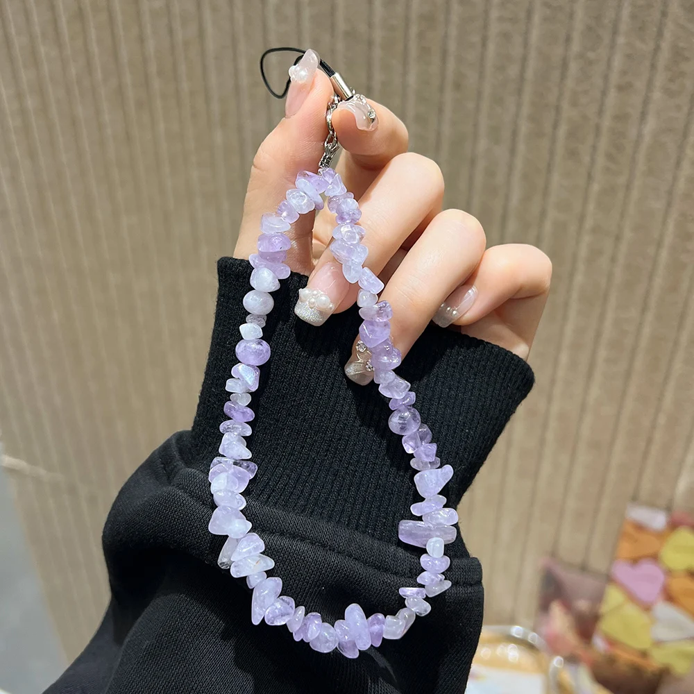 Creative Mobile Phone Chain Simple Natural Stone Crystal Beaded Mobile Phone Case Lanyard Jewelry Color Mobile Phone Anti-Lost