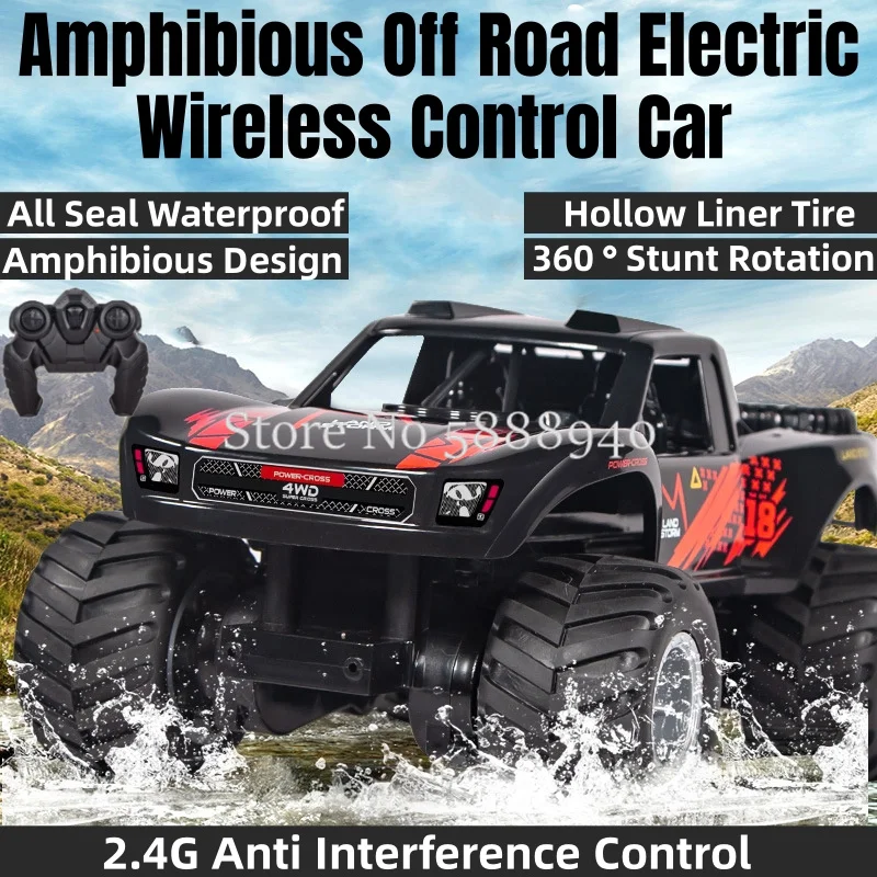Amphibious Off Road Wireless Control Car 2.4G 4WD 360° Stunt Rotation Seal Waterproof Hollow Tire Design High Speed RC Car Toy